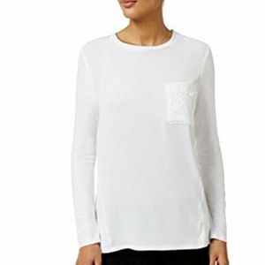 NY Collection Mixed Media Sequin Pocket LongSleeve